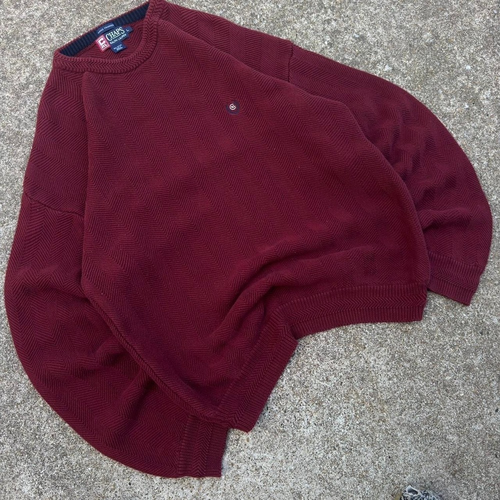 Vintage 90s Chaps Ralph Lauren Textured Knit Crewneck Sweater Burgundy L (g5b) - Picture 2 of 7